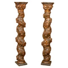 Pair of 18th Century French Carved and Painted Gilt Columns 11