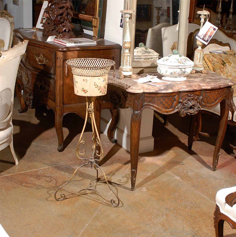 19th Century French Tole and Iron Jardiniere with Floral Painting c.1870, One of a kind. 