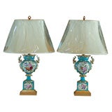 Antique 19th Century Pair of Vieux Paris Porcelian Lamps