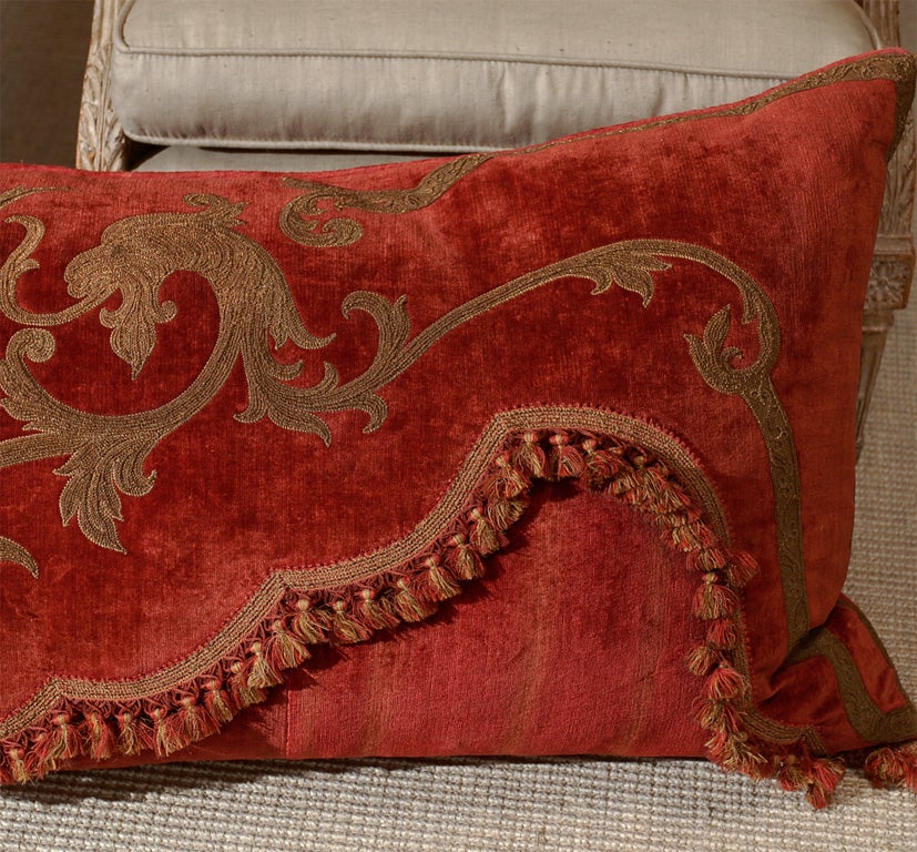 Extra Large Cushion of Linen Velvet with Metal Thread Embroidery 1