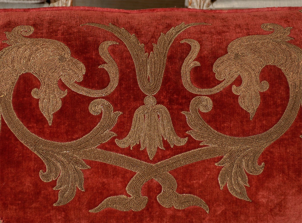 Extra Large Cushion of Linen Velvet with Metal Thread Embroidery 2