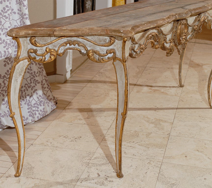 Rococo Painted and Parcel Gilt Console Table For Sale 1
