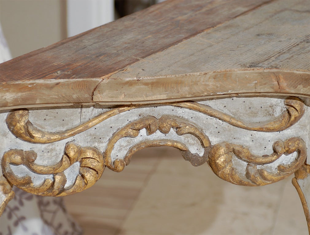 Rococo Painted and Parcel Gilt Console Table For Sale 2