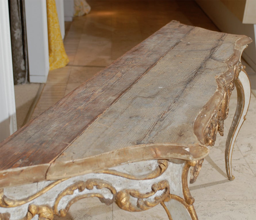 Rococo Painted and Parcel Gilt Console Table For Sale 3
