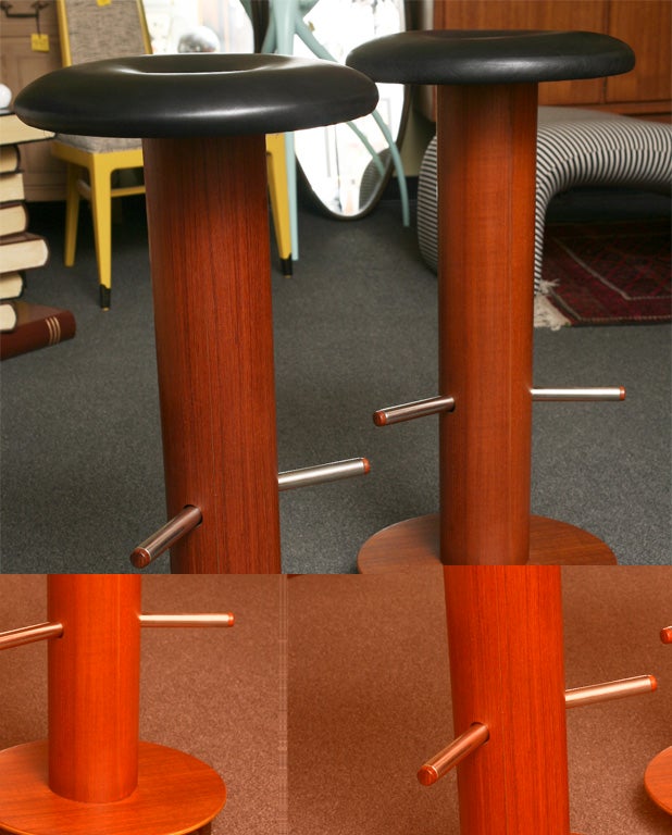 FOUR Mod Teak & Leather Bar Stools FOUR