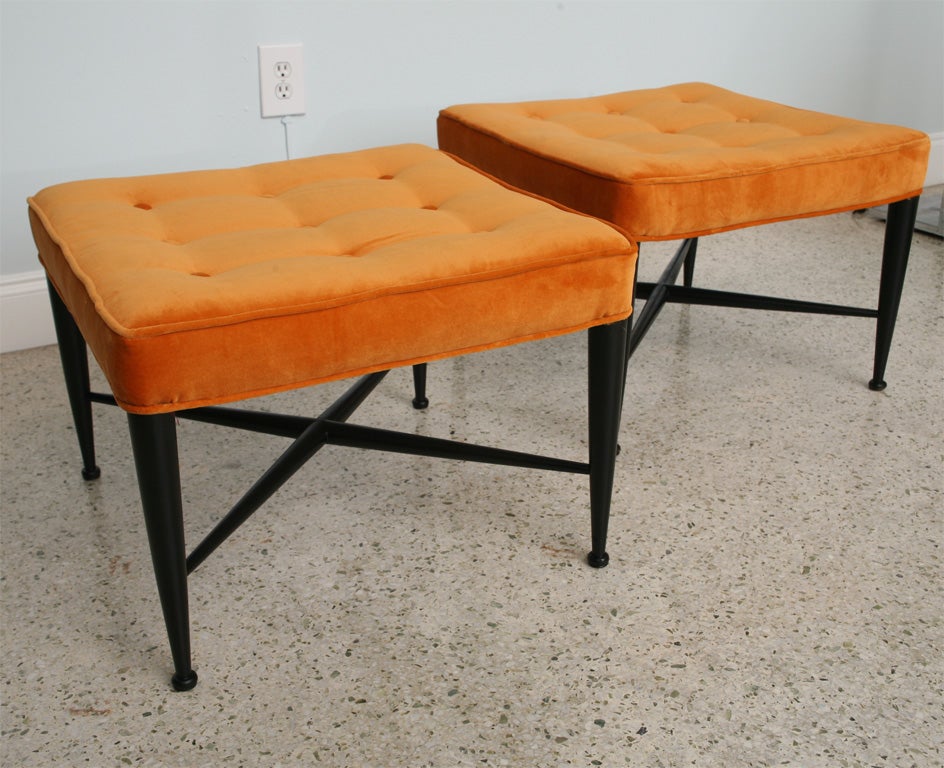 A Pair of Dunbar Ebonised X- Form Stools