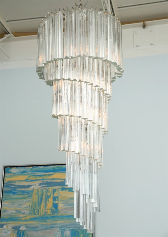 A Monumental Camer Glass Crystal and Polished Chrome Chandelier In Excellent Condition In Hollywood, FL