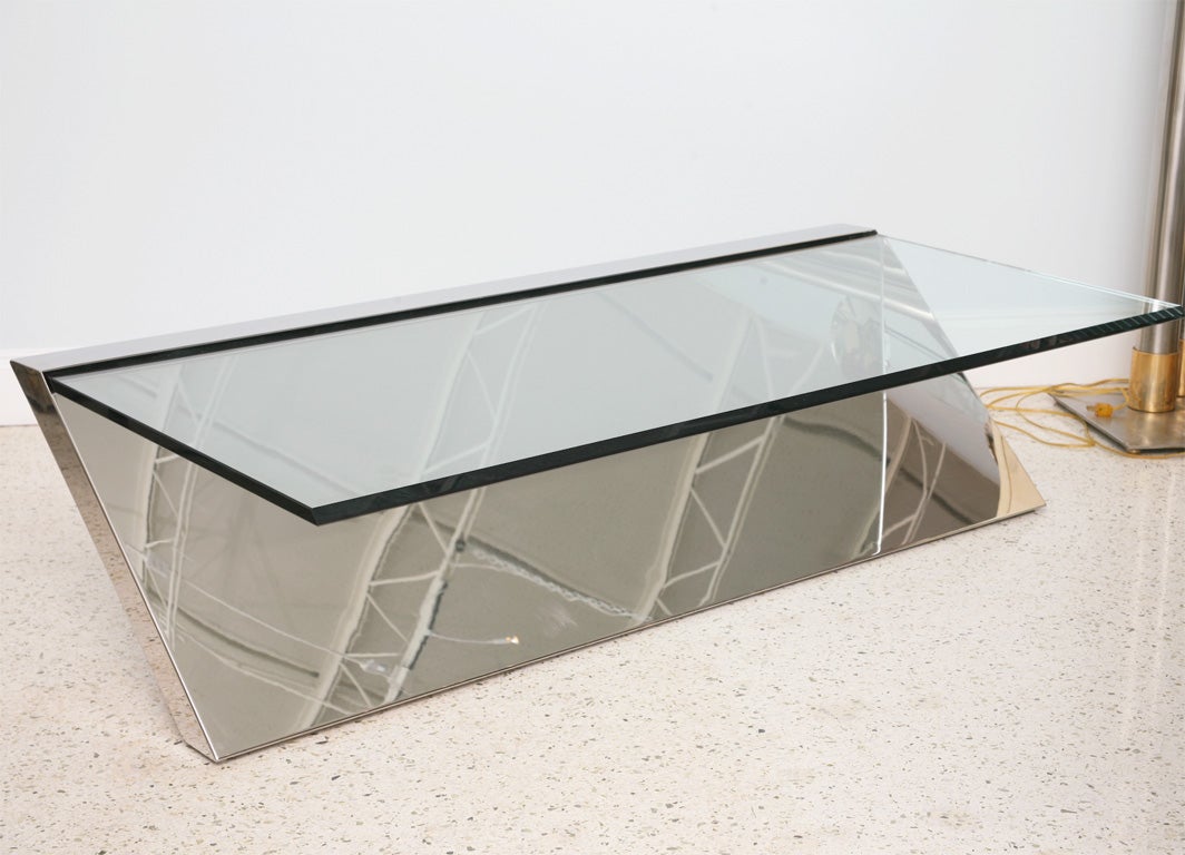 American A Breuton, Glass, Polished and Brushed Chrome Low Table