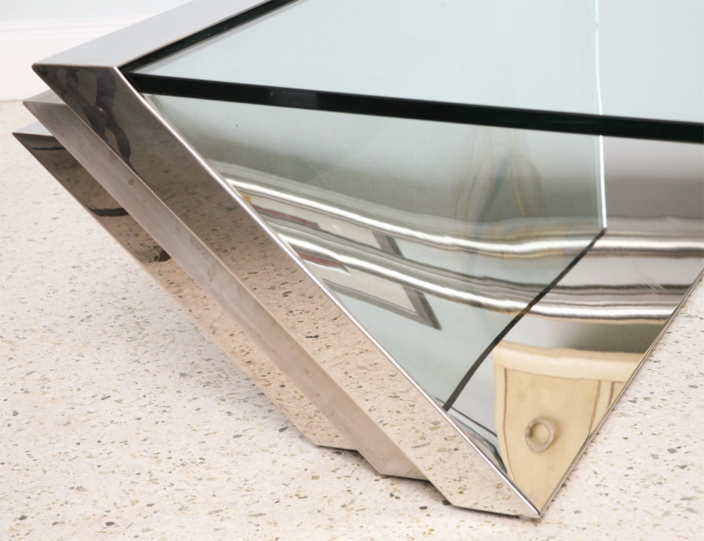 Late 20th Century A Breuton, Glass, Polished and Brushed Chrome Low Table