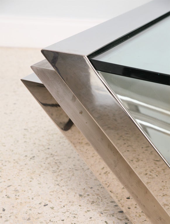 A Breuton, Glass, Polished and Brushed Chrome Low Table 1