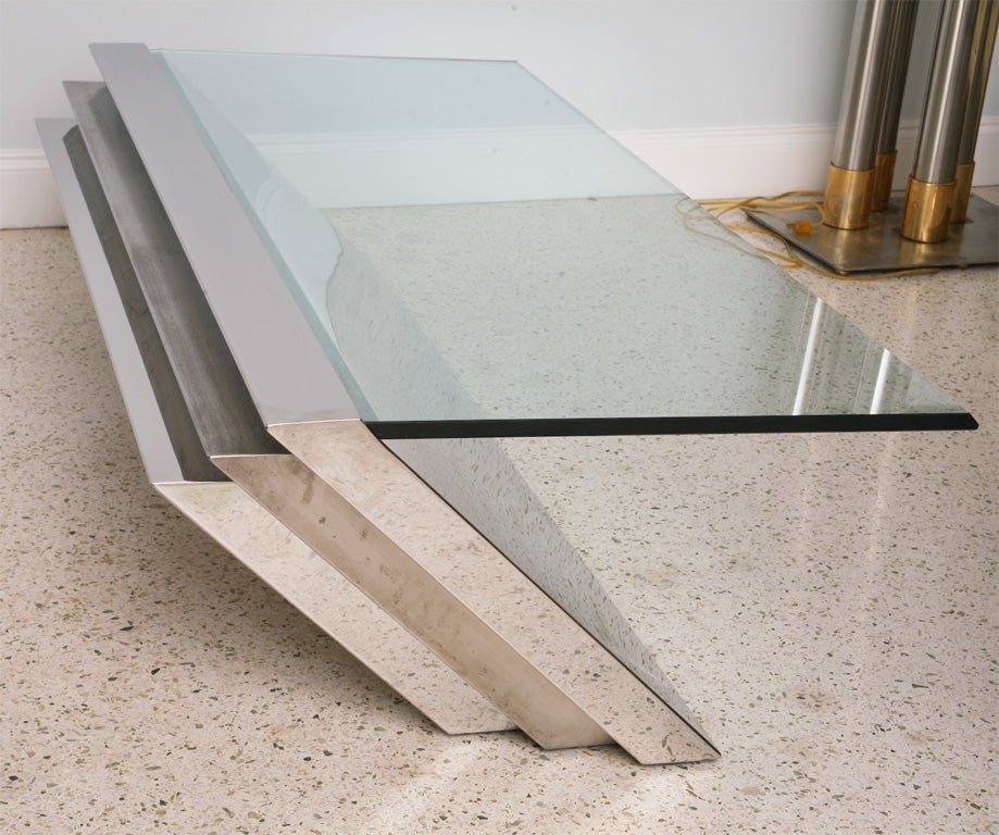 A Breuton, Glass, Polished and Brushed Chrome Low Table 3