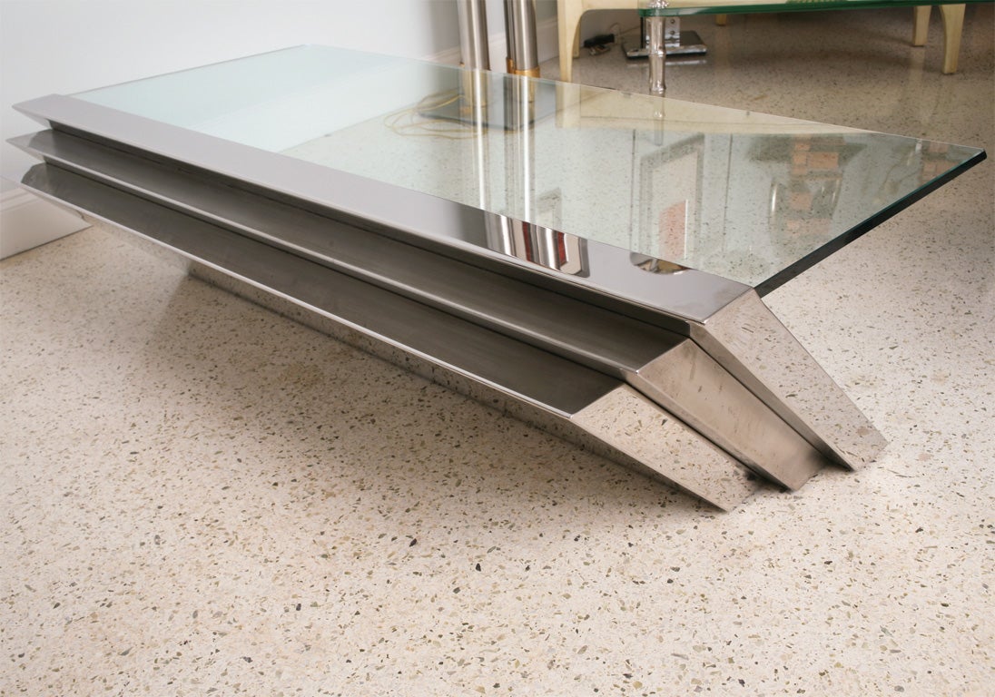 A Breuton, Glass, Polished and Brushed Chrome Low Table 4