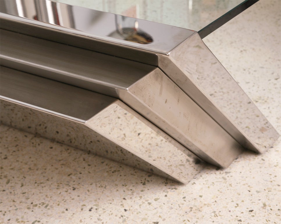 A Breuton, Glass, Polished and Brushed Chrome Low Table 5