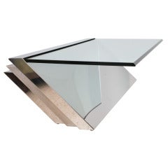 A Breuton, Glass, Polished and Brushed Chrome Low Table