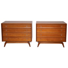 A Pair of Gilbert Rohde 4 Drawer Waterfall Commodes