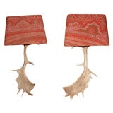 Pair of Antique Moose Antler Sconces with Antique Paisley Shades