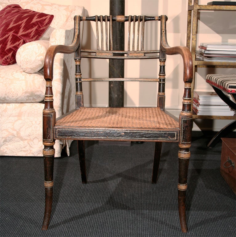 A Late Regency Polychrome Paint-Decorated Armchair with an Old Period Style Caned Seat

From the Branca Casa C Collection