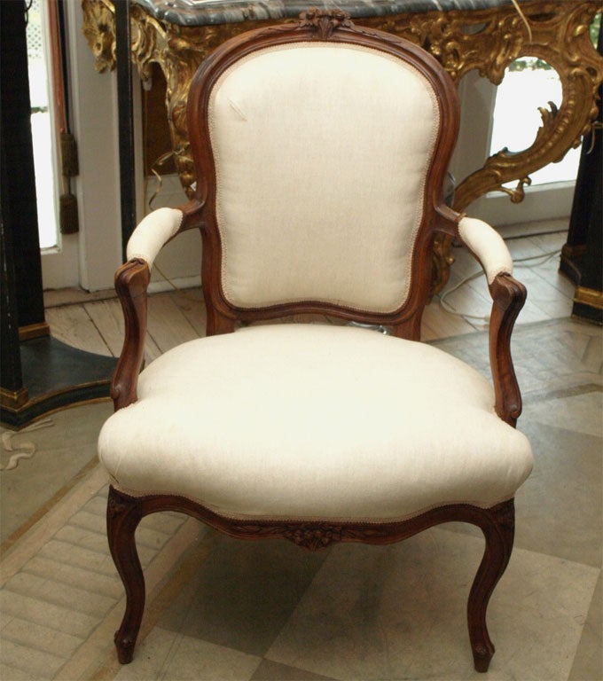 French Pair Walnut Louis XV Fauteuils For Sale