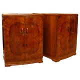 Pair of 1930's English Bowfront Burl Walnut Chests