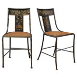 Pair of petite tole chairs with cane seats