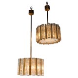 ELEGANT PAIR OF AUSTRIAN GLASS AND BRASS CHANDELIERS.