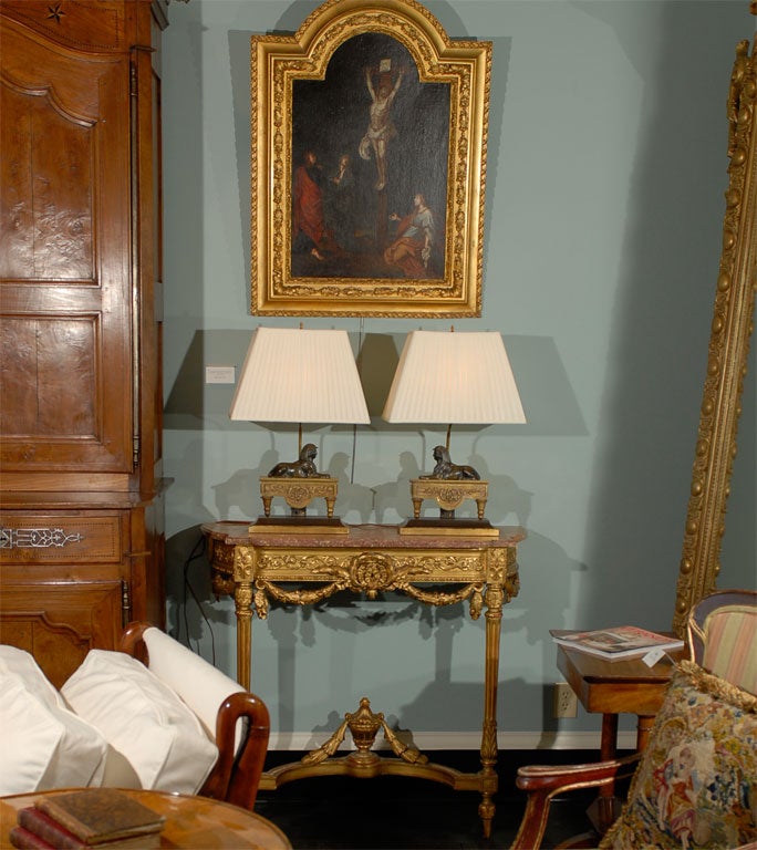 Pair of Period Empire Bronze Chenets as Lamps