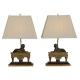 Pair of Period Empire Bronze Chenets as Lamps