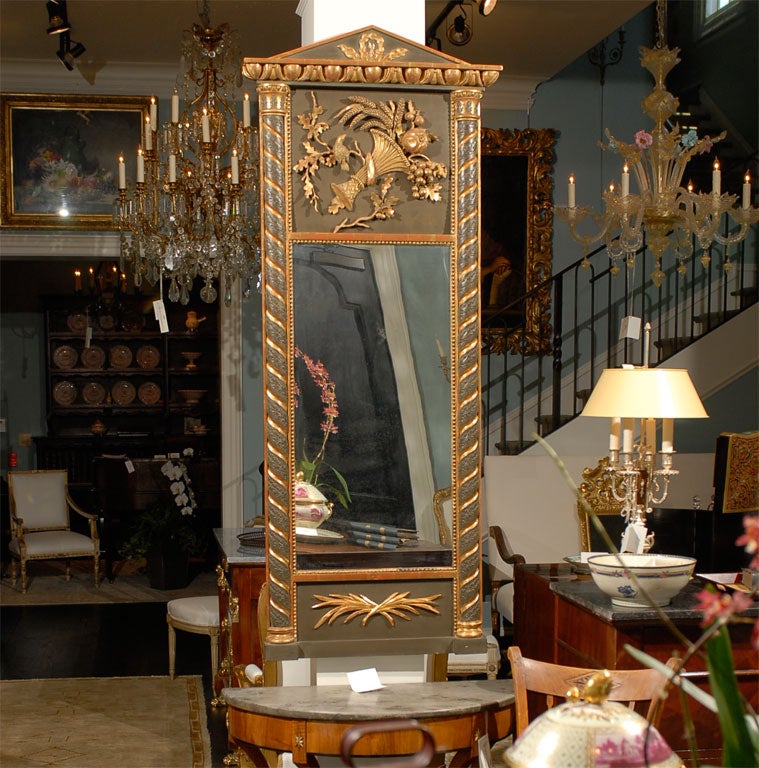 Early 19th Century Empire Polychrome and Gilt Trumeau Mirror