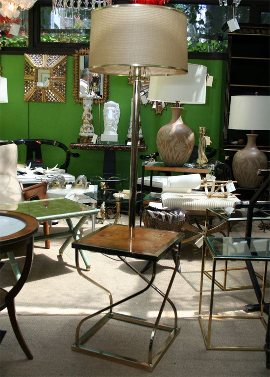 Floor Lamp with Burl Table and Brass Base