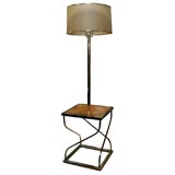 Floor Lamp with Burl Table and Brass Base