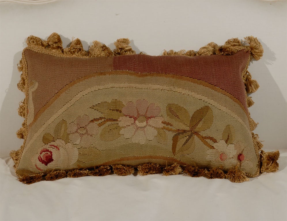 Pillows Made from 19th Century Antique French Aubusson 'Gold, Red, Beige' In Good Condition For Sale In Atlanta, GA