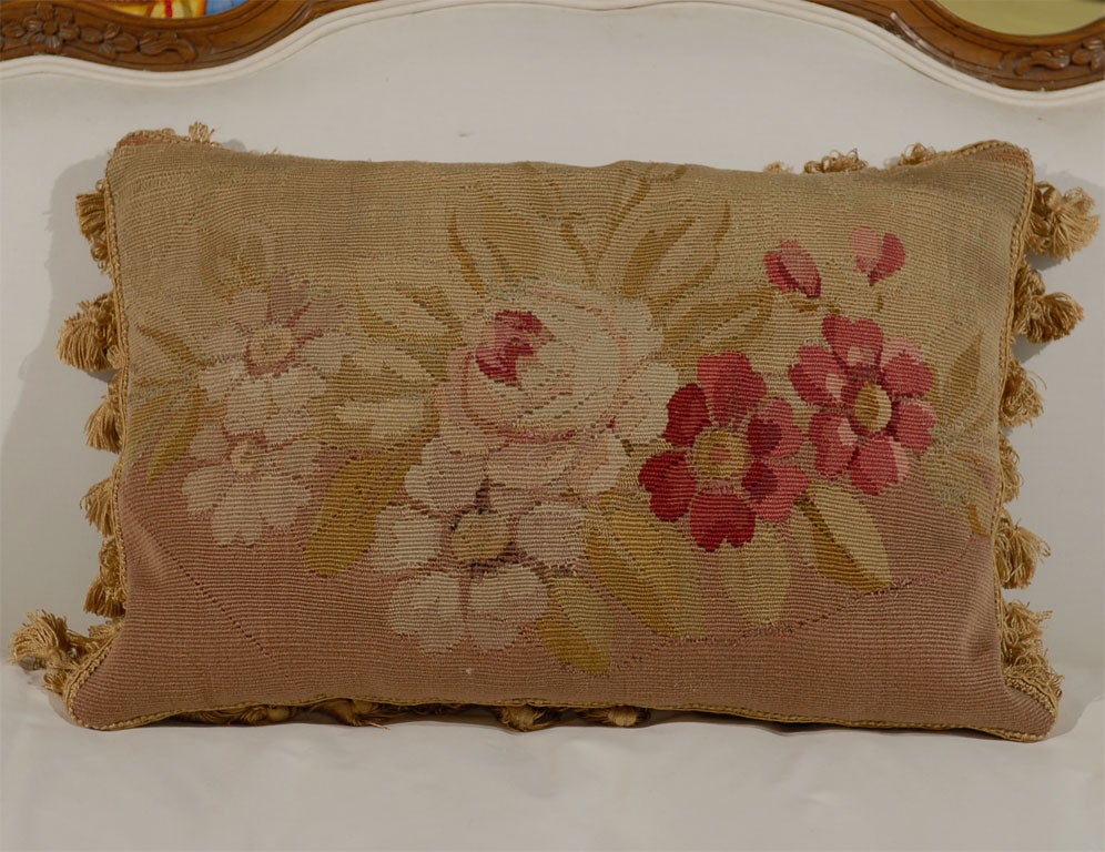 Fabric Pillows Made from 19th Century Antique French Aubusson 'Gold, Red, Beige' For Sale