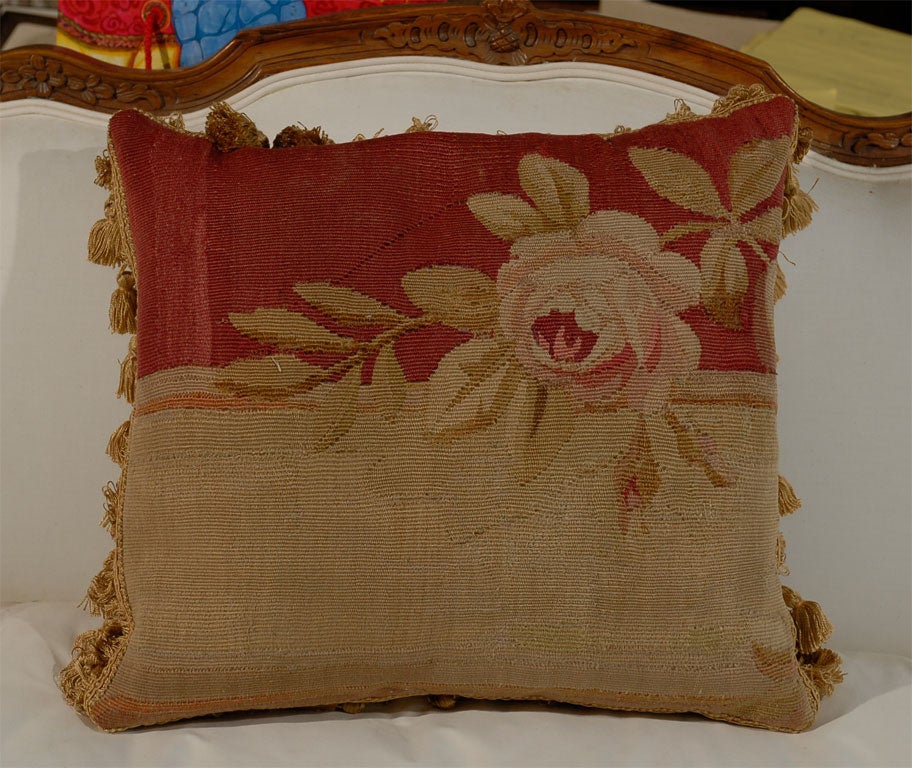 Pillows Made from 19th Century Antique French Aubusson 'Gold, Red, Beige' For Sale 1