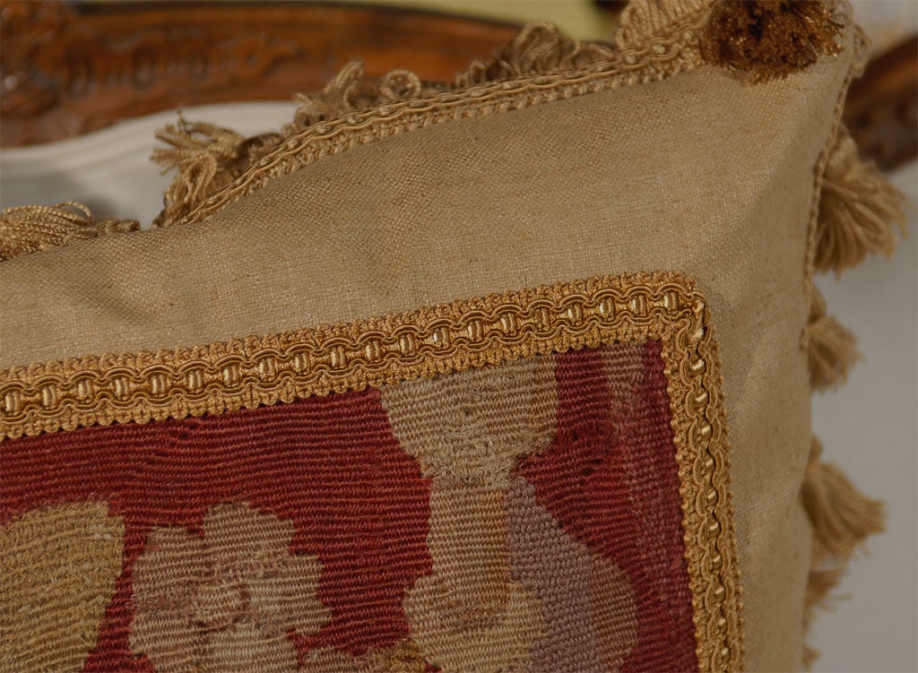 Pillows Made from 19th Century Antique French Aubusson 'Gold, Red, Beige' For Sale 3