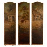 Antique 18th Century Three French Oil on Canvas Panels w/ Village Scene
