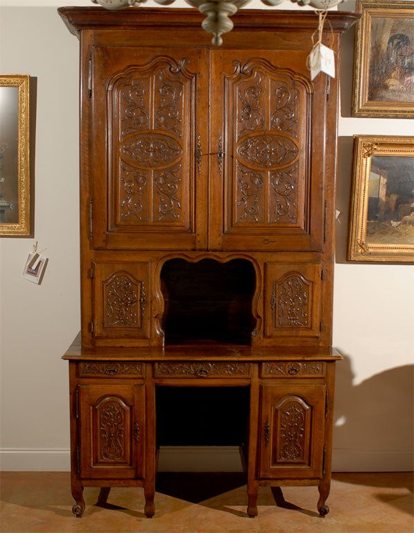Louis XV Late 18th Century French Carved Walnut Bookcase Secretaire from the Rhône Valley