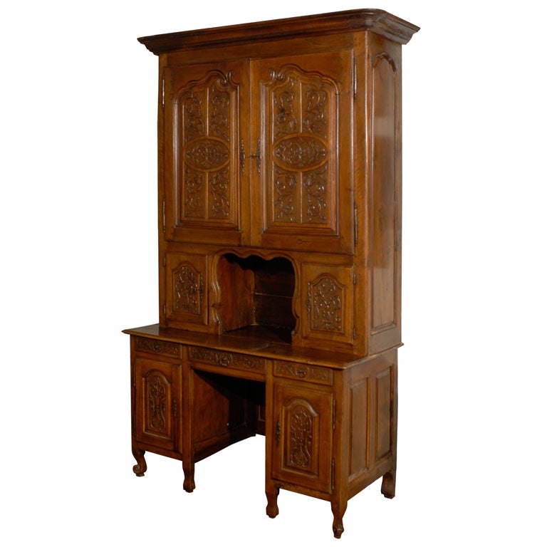 Late 18th Century French Carved Walnut Bookcase Secretaire from the Rhône Valley