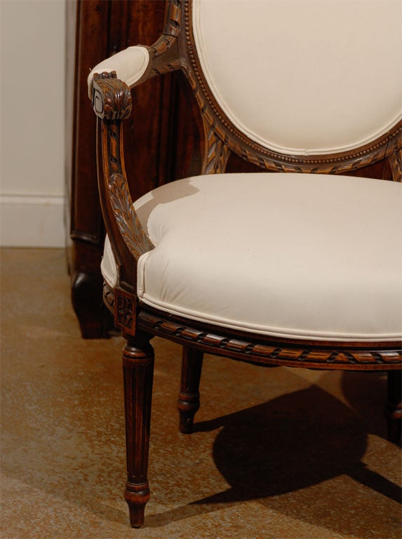 Pair of 19th Century French Louis XV Carved Walnut Fauteuil Side Chairs 2
