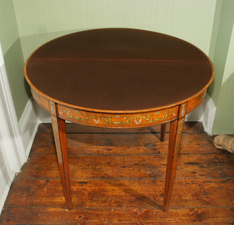 Sheraton Period Painted Satinwood Demilune Card Table. English, Circa 1780 In Excellent Condition For Sale In New York, NY