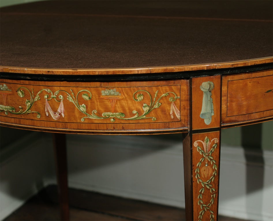 Boxwood Sheraton Period Painted Satinwood Demilune Card Table. English, Circa 1780 For Sale