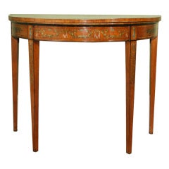 Antique Sheraton Period Painted Satinwood Demilune Card Table. English, Circa 1780