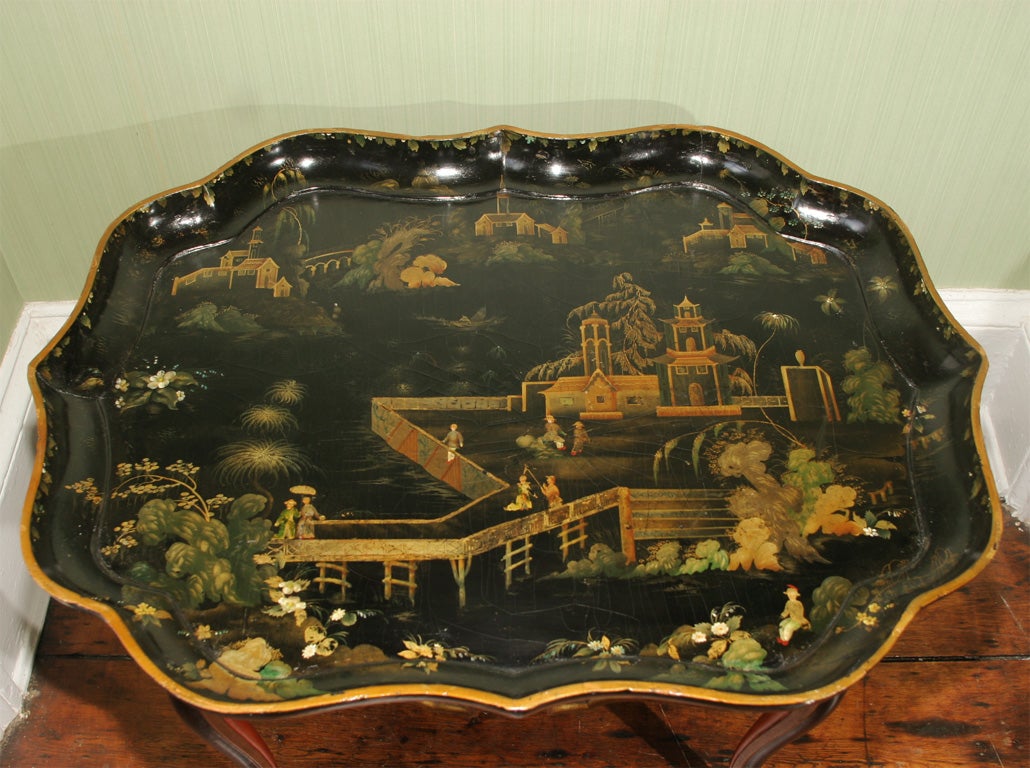 English Fine Regency Papier Mache Chinoiserie Tray by Henry Clay, London, circa 1807 For Sale