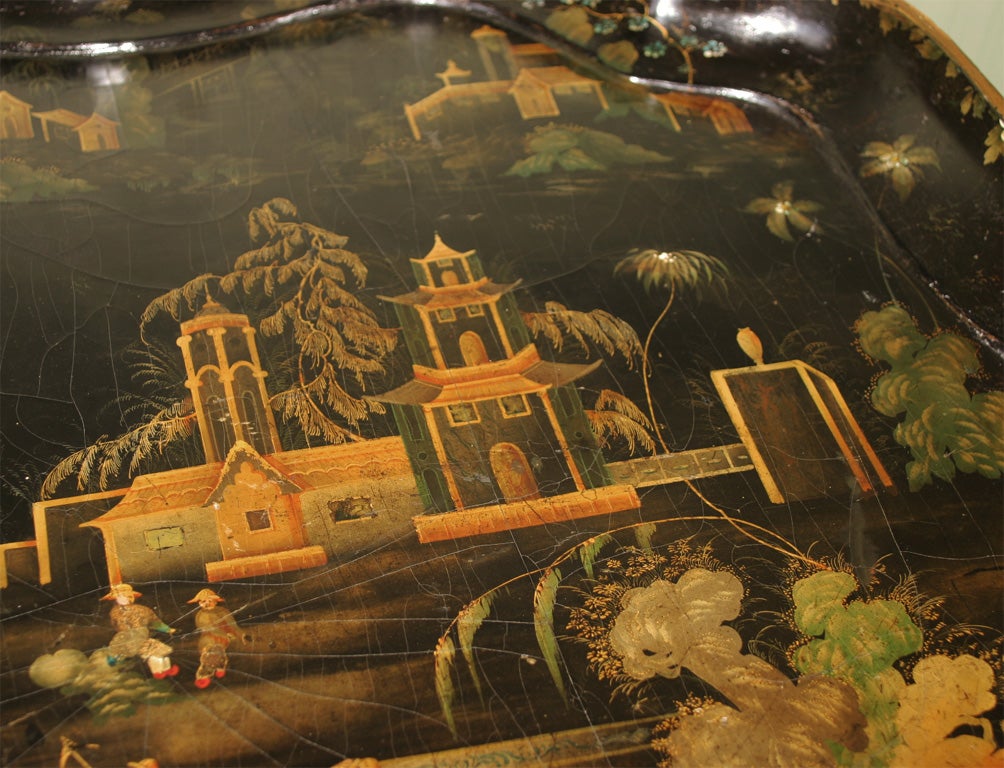 Hand-Painted Fine Regency Papier Mache Chinoiserie Tray by Henry Clay, London, circa 1807 For Sale