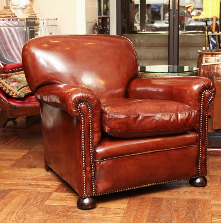Pair Edwardian Leather Club Chairs, England, Early 20th C.