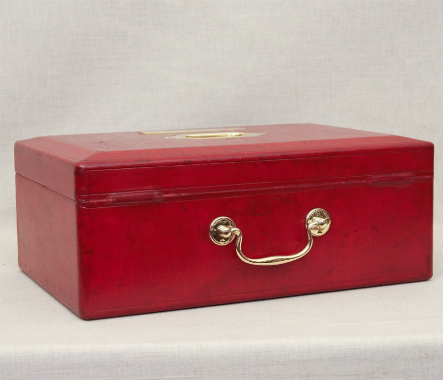 English Red Leather Ministerial Document Box, Signed, England, c. 1900