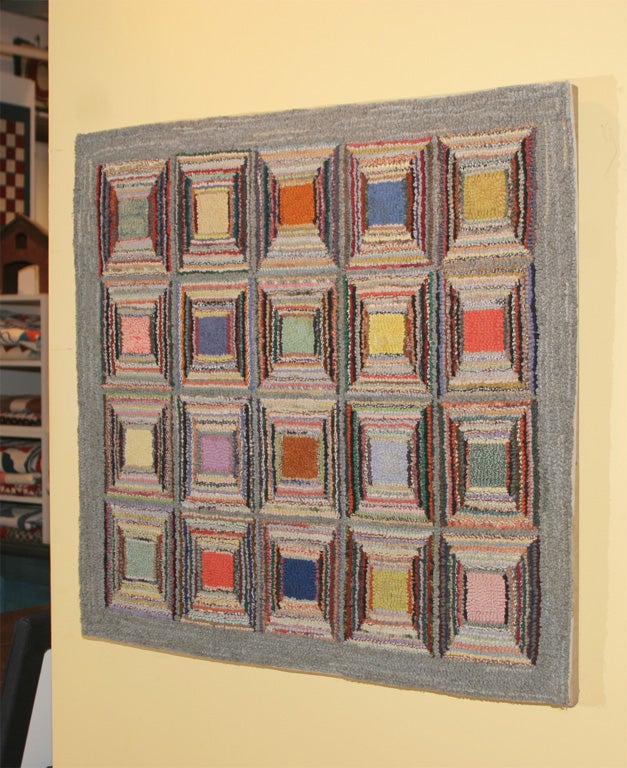 Antique Hooked Rug:  Geometric