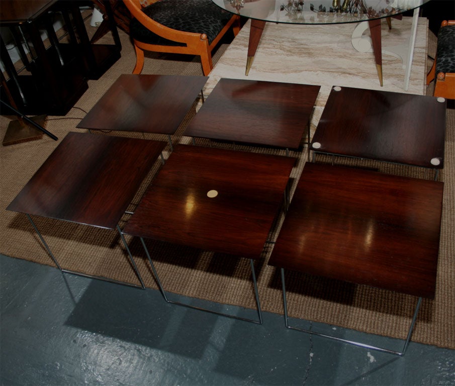 Chrome Danish Magic Puzzle Cube Rosewood Nesting Tables by Poul Norreklit for GP Farum For Sale