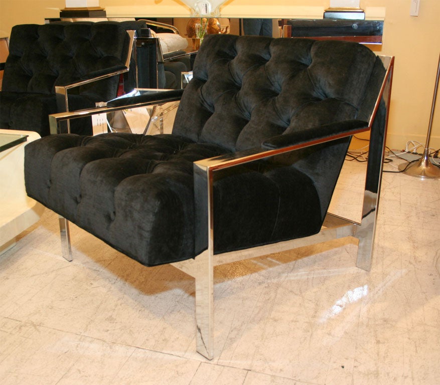 Pair of Custom Tufted Lounge Chairs by Cy Mann