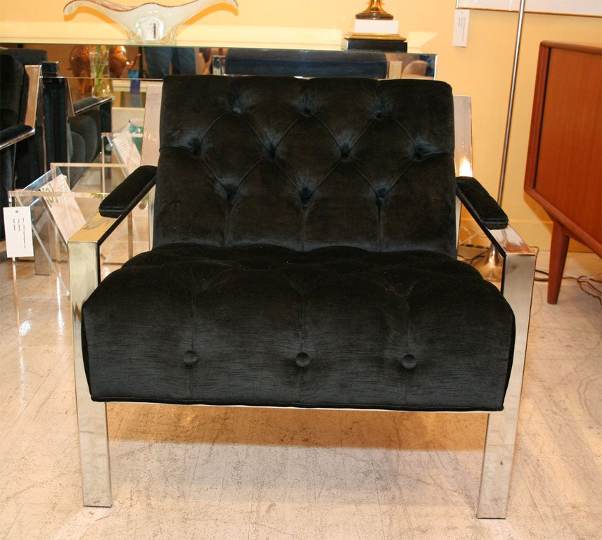 20th Century Pair of Custom Tufted Lounge Chairs by Cy Mann For Sale