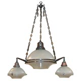 Large 1950's Glass and Copper Hanging Light Fixture